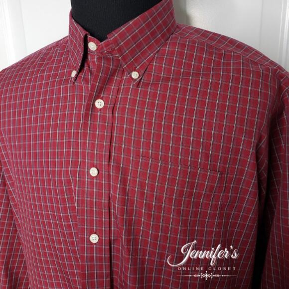 3/$25 L.L. Bean Men's Red and Gray Plaid Buttondown Shirt Size Large - Picture 4 of 9